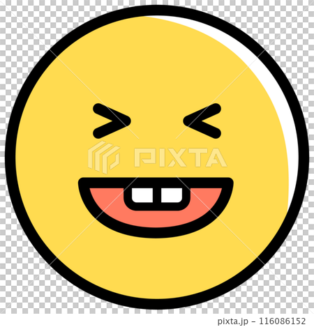 笑っている特徴的な顔の、黄色い顔の絵文字 116086152
