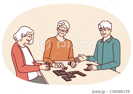 Elderly people play dominoes undergoing rehab at nursing home with former colleagues Elderly people play dominoes undergoing rehab at nursing home with former colleagues 116086159