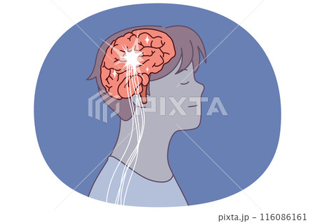 Brain and neural connection lines in head man at time of brainstorming or searching for new ideas Brain and neural connection lines in head man at time of brainstorming or searching for new ideas 116086161