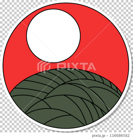 貼紙風格圓形花札葉月、芒、八月、芒和月亮 116086582