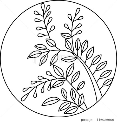 線画円形花札　文月　萩　7月　萩のカス 116086606