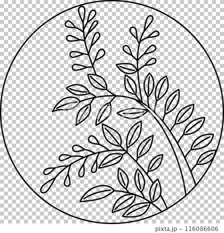 線描圓形花扎、文月、萩、七月、萩浮渣 116086606