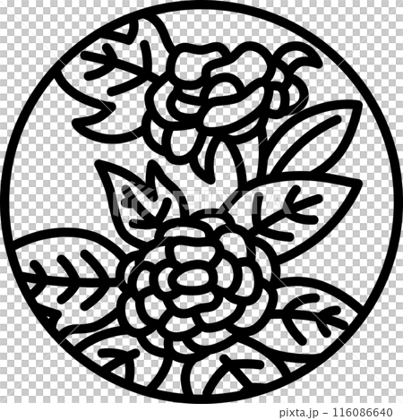 線描圓形迷你花札水無月牡丹六月牡丹浮渣 116086640
