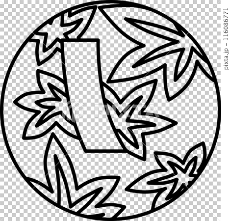 線描圓形簡單花札神無月秋葉藍色短十月秋葉藍色短 116086771