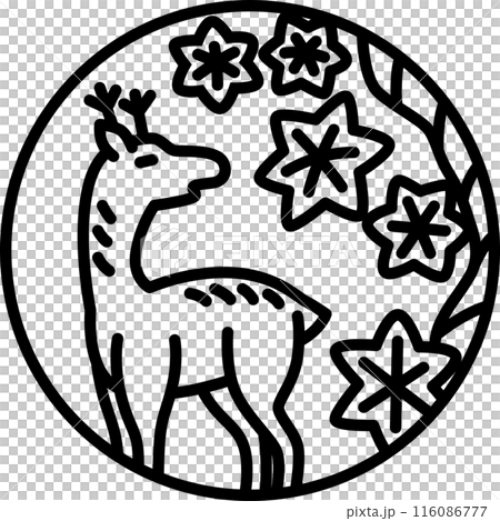 線描圓形迷你花札神無月秋葉鹿十月秋葉鹿 116086777