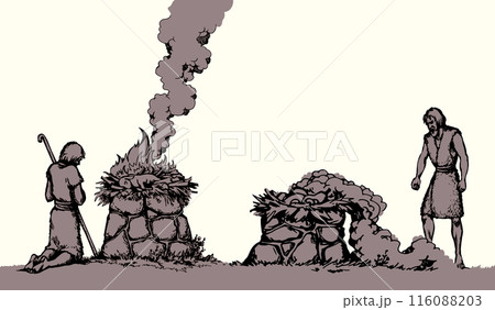 Vector drawing. Man Offers a Sacrifice to God Vector drawing. Man Offers a Sacrifice to God 116088203