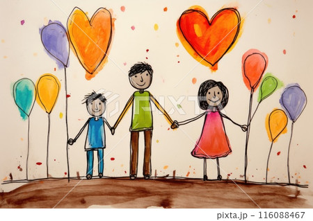 Family drawing and heart shaped balloon 116088467