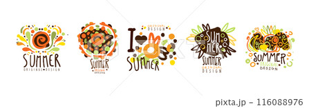 Summer Label and Original Design Bright Logo Vector Set 116088976