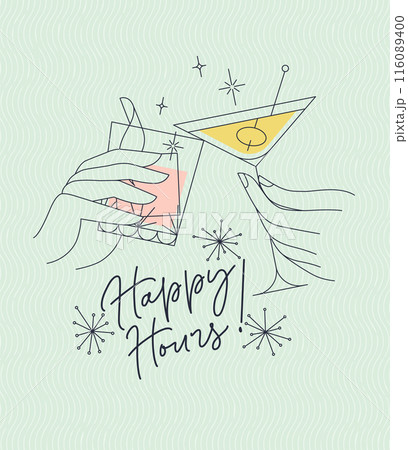 Poster happy hours in retro style green 116089400