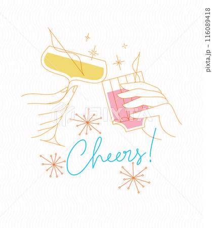 Poster with clinking glasses in retro style 116089418