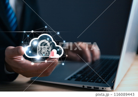 man holding cloud computing diagram show on hand. Data storage.Cloud technology.Secure backup and consistency Networking and internet service concept.Implementing storage technology in business man holding cloud computing diagram show on hand. Data storage.Cloud technology.Secure backup and consistency Networking and internet service concept.Implementing storage technology in business 116089443