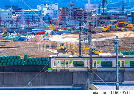 日本の相模原都市景観 橋本駅前で進む中央新幹線の神奈川県駅(仮称)新設工事などを望む=3月21日 日本の相模原都市景観 橋本駅前で進む中央新幹線の神奈川県駅(仮称)新設工事などを望む=3月21日 116089531