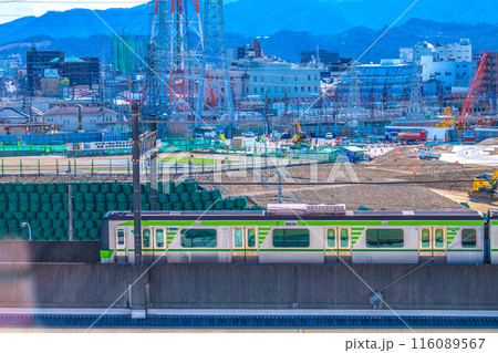 日本の相模原都市景観 橋本駅前で進む中央新幹線の神奈川県駅（仮称）新設工事などを望む＝3月21日 116089567