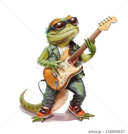 Cool Lizard Rocking a Guitar with Sunglasses and Jacket - Fun and Trendy Music Art 116089657