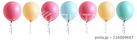 Colorful Pastel Balloons Cluster Against White Background 116089687