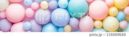 Colorful Pastel Balloons Background for Celebrations and Party Decorations 116089688