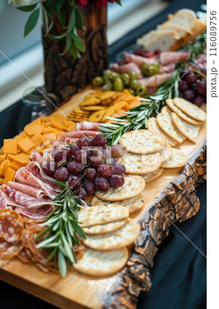 Delicious Charcuterie Board with Meats, Cheese, Olives, and Fresh Vegetables Delicious Charcuterie Board with Meats, Cheese, Olives, and Fresh Vegetables 116089756