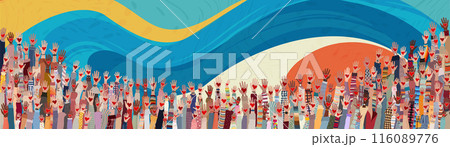 Group of raised hands. Diverse people holding a heart. Charitable donation and volunteer work. Support and assistance. Multicultural community.Diversity of people. NGO. Aid. Volunteerism 116089776