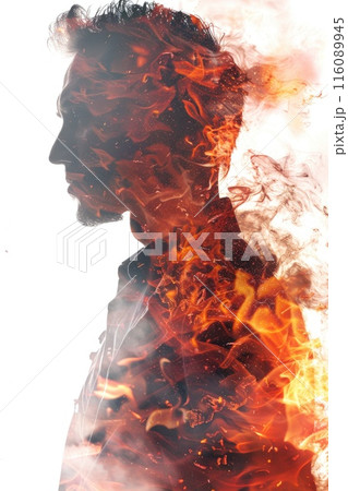 Fiery Forest Double Exposure Male Portrait with Vivid Nature Imagery Fiery Forest Double Exposure Male Portrait with Vivid Nature Imagery 116089945