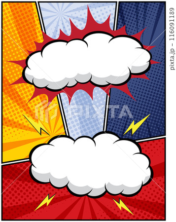 comic speech bubbles in white clouds on a vibrant pop art background comic speech bubbles in white clouds on a vibrant pop art background 116091189
