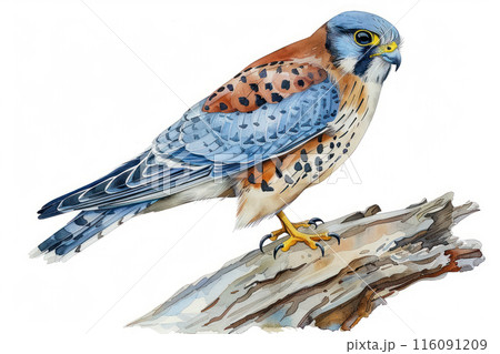 American kestrel, Pastel-colored, in hand-drawn style, watercolor, isolated on white background American kestrel, Pastel-colored, in hand-drawn style, watercolor, isolated on white background 116091209