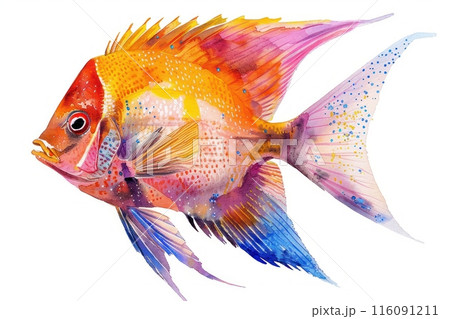 Angelfish, Pastel-colored, in hand-drawn style, watercolor, isolated on white background Angelfish, Pastel-colored, in hand-drawn style, watercolor, isolated on white background 116091211