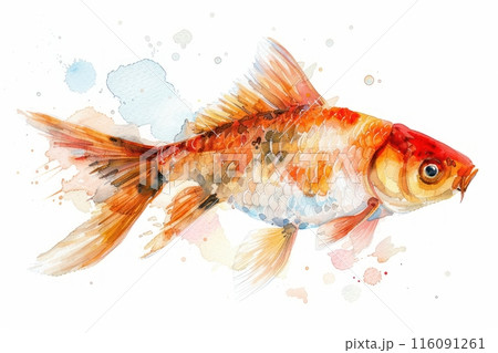 Fish,  Pastel-colored, in hand-drawn style, watercolor, isolated on white background 116091261