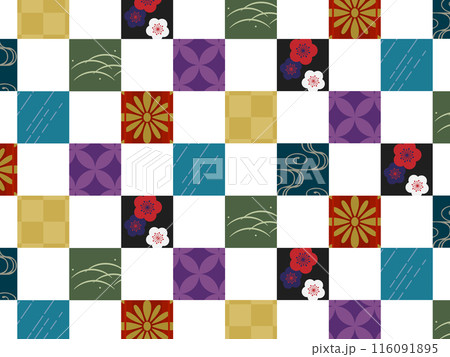 縁起物と市松模様の背景 116091895