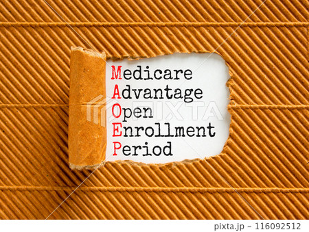 MAOEP symbol. Concept words MAOEP medicare advantage open enrollment period on white paper. Beautiful brown background. Medical MAOEP medicare advantage open enrollment period concept. Copy space. MAOEP symbol. Concept words MAOEP medicare advantage open enrollment period on white paper. Beautiful brown background. Medical MAOEP medicare advantage open enrollment period concept. Copy space. 116092512