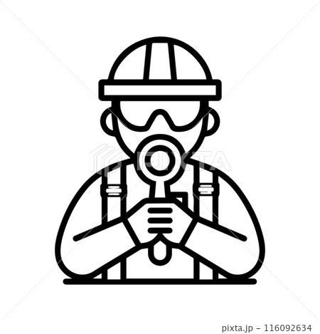 inspection icon or modern line symbol. Vector line art and icon design with bold outline. Black and white Pixel Perfect minimalistic symbol isolated white background. Silhouette simple thin sign inspection icon or modern line symbol. Vector line art and icon design with bold outline. Black and white Pixel Perfect minimalistic symbol isolated white background. Silhouette simple thin sign 116092634