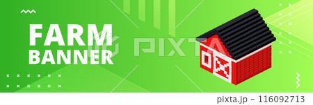 Horizontal banner with red barn. Vector Horizontal banner with red barn. Vector 116092713