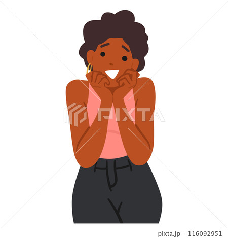 Cartoon African American Female Character Displaying An Excited And Surprised Expression, Colorful Vector Illustration Cartoon African American Female Character Displaying An Excited And Surprised Expression, Colorful Vector Illustration 116092951