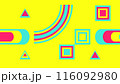 Abstract geometric seamless design. Abstract geometric pattern created in bright yellow, blue and pink colors with lines, triangles and rectangles 116092980