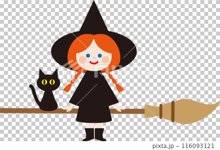 Cute witch on a broomstick and a black cat 116093121