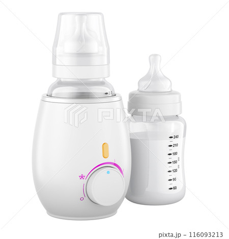 Baby Bottle Warmer with baby bottles full of milk, 3D rendering 116093213