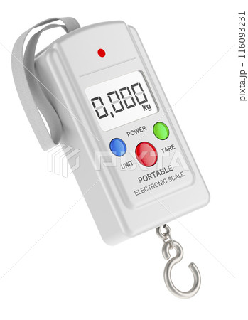 White Portable Electronic Hanging Scale, 3D rendering White Portable Electronic Hanging Scale, 3D rendering 116093231