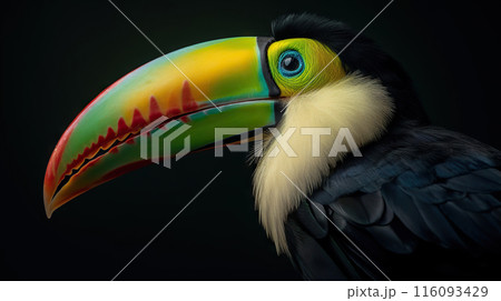 Keel-billed Toucan portrait in nature. Generative AI Keel-billed Toucan portrait in nature. Generative AI 116093429