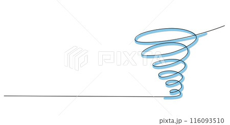 Storm with tornado - hand drawing one single continuous line banner. Vector stock illustration isolated on white background for design template weather forecast, travel blog. Editable stroke. EPS10 Storm with tornado - hand drawing one single continuous line banner. Vector stock illustration isolated on white background for design template weather forecast, travel blog. Editable stroke. EPS10 116093510