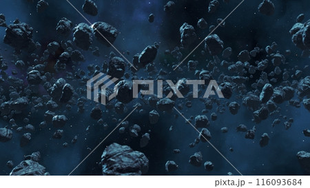 3d render Flying asteroids in outer space 116093684