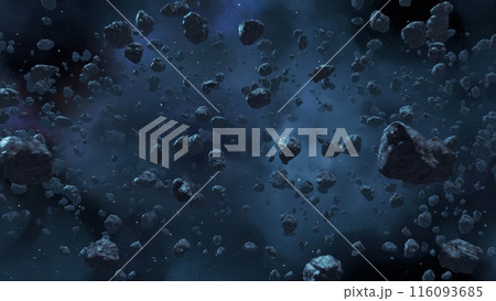 3d render Flying asteroids in outer space 116093685