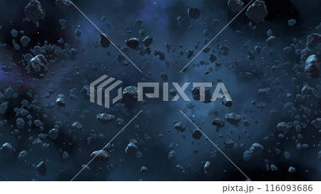 3d render Flying asteroids in outer space 116093686