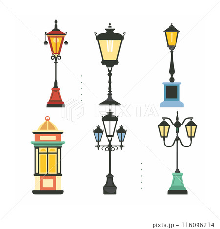 Collection vintage streetlights, featuringのイラスト素材