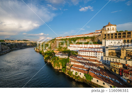 View of Vila Nova de Gaia city, Porto, Portugal, on sunset View of Vila Nova de Gaia city, Porto, Portugal, on sunset 116096381
