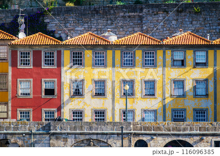View of Portuguese colorful houses in Porto city, Portugal 116096385