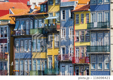 View of Portuguese colorful houses in Porto city, Portugal 116096421