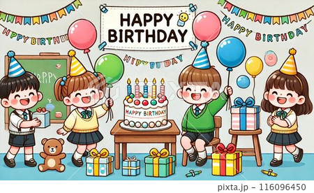 小学生の誕生日パーティーでの楽しい瞬間 小学生の誕生日パーティーでの楽しい瞬間 116096450