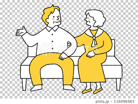 ベンチで話をする高齢の男性と女性 116096865