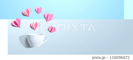 Coffee cup with paper craft hearts 116096872