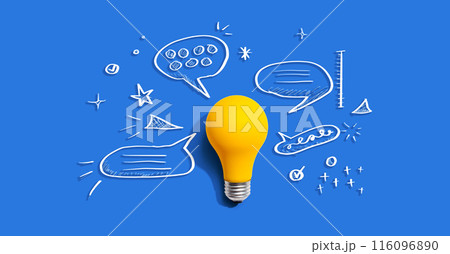 Brainstorming concept with a light bulb and speech bubbles 116096890