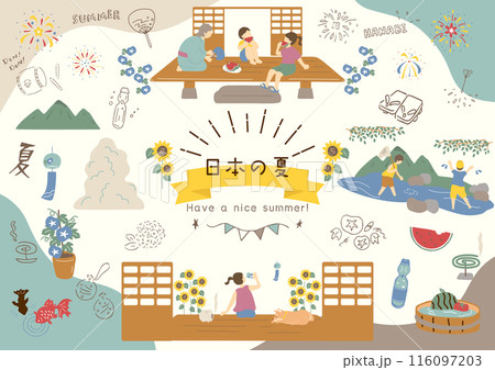 日本の夏を楽しむ人達 116097203